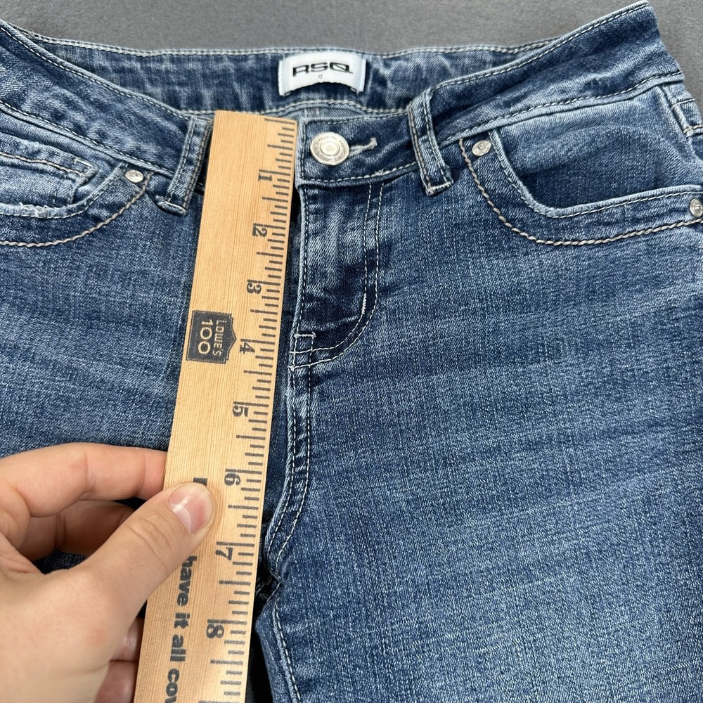RSQ Jeans Girls 12 Blue Denim Flared Leg Stretch Distressed‎ Y2K Grunge - Picture 10 of 12